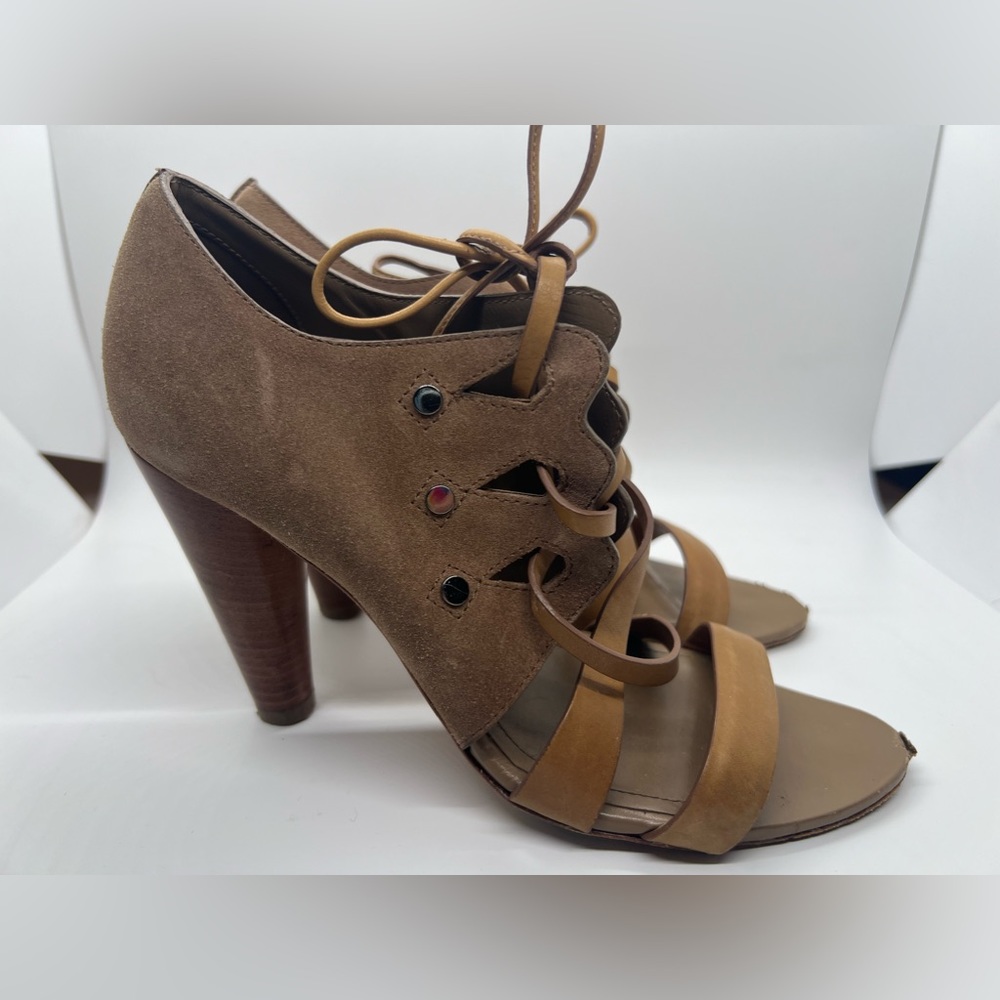 TOD’S‎ Strappy Brown Suede Leather Heels Sz 37.5 7.5 Designer Classy - Picture 2 of 8
